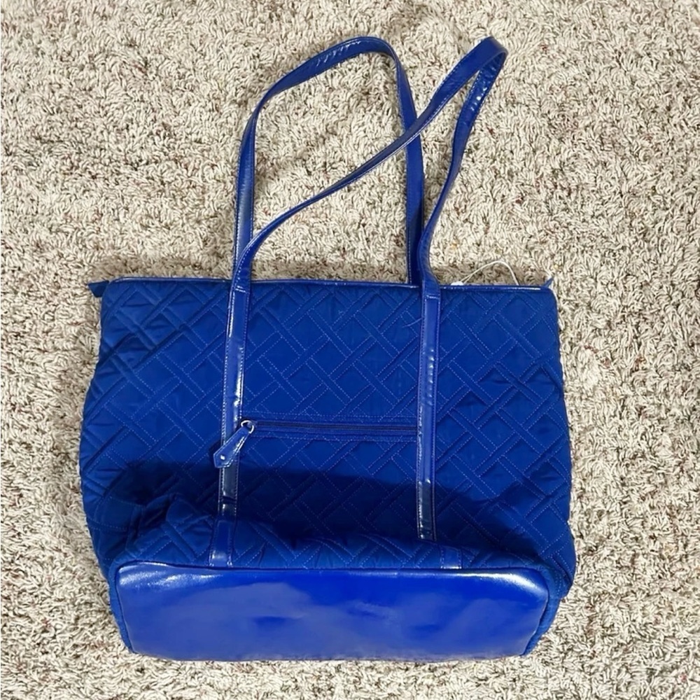 Vera Bradley microfiber Vera tote bag cobalt blue xlarge purse luggage travel - Picture 3 of 5